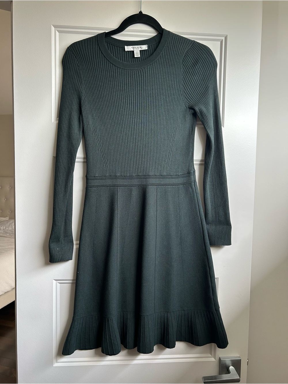Ever New Green Ribbed Knit Fit-and-Flare Dress